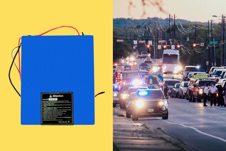 Lithium battery, police respond after one person was injured by a package containing an incendiary device at a nearby Goodwill store on March 20, 2018 in Austin, Texas.